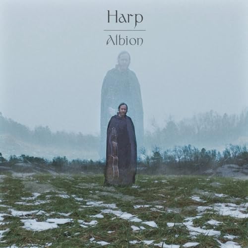 Album cover for Harp’s Albion: misty landscape with two cloaked figures.