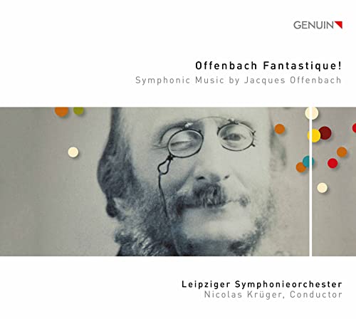 CD cover featuring a portrait of Jacques Offenbach with colorful dots.