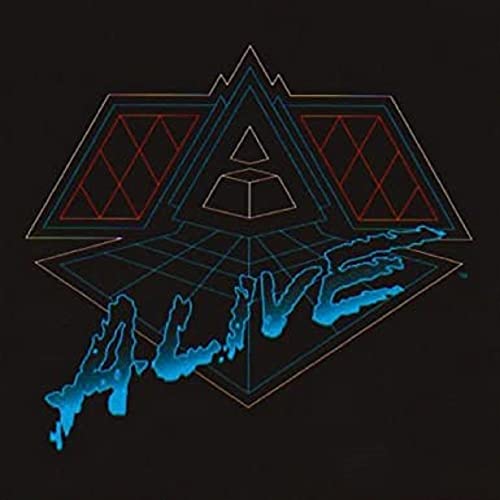 Daft Punk "Alive 2007" CD cover with geometric shapes and blue text.