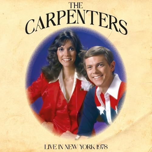 Karen and Richard Carpenter smiling in an oval portrait on a tan background.