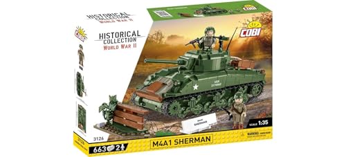 BoxLego-style building set box featuring a green M4A1 Sherman tank and two soldier figures.