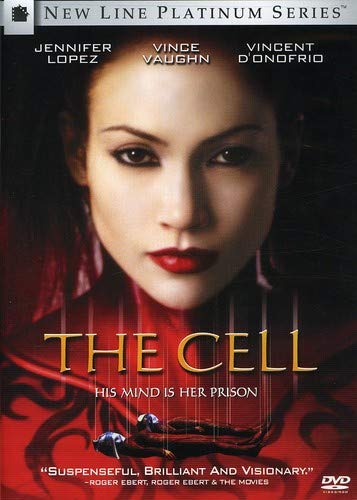 DVD cover for "The Cell" featuring Jennifer Lopez, red and black tones.