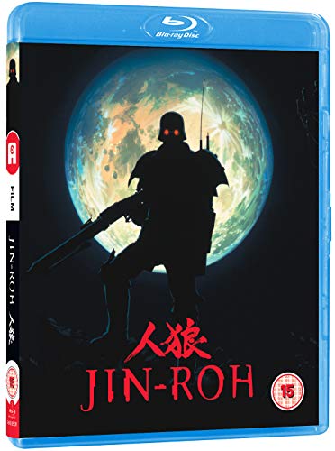 Blu-ray cover for "Jin-roh" featuring a silhouetted figure with a gun.