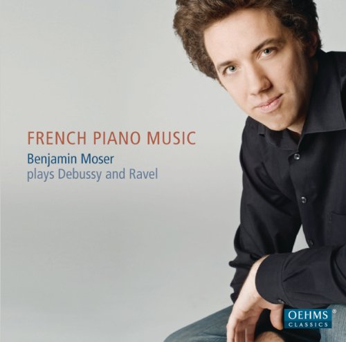 CD cover featuring pianist Benjamin Moser in a dark shirt.