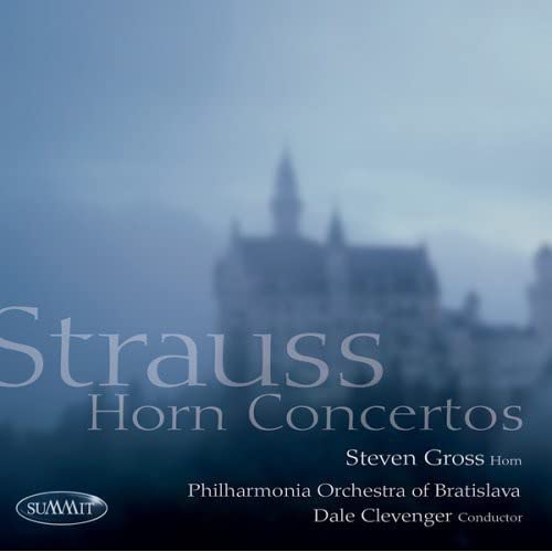 CD cover for Strauss Horn Concertos by Steven Gross, featuring a castle.