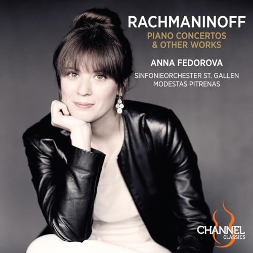 CD cover featuring pianist Anna Fedorova, text “Rachmaninoff Piano Concertos.”