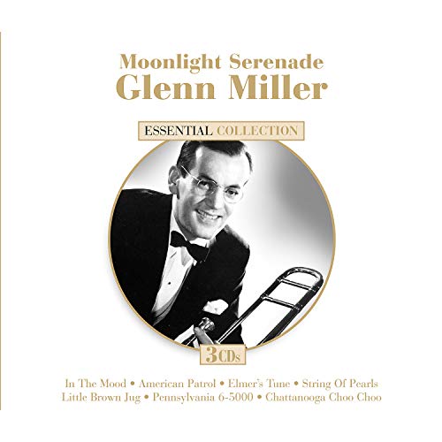 Glenn Miller portrait on a "Moonlight Serenade" 3-CD album cover.