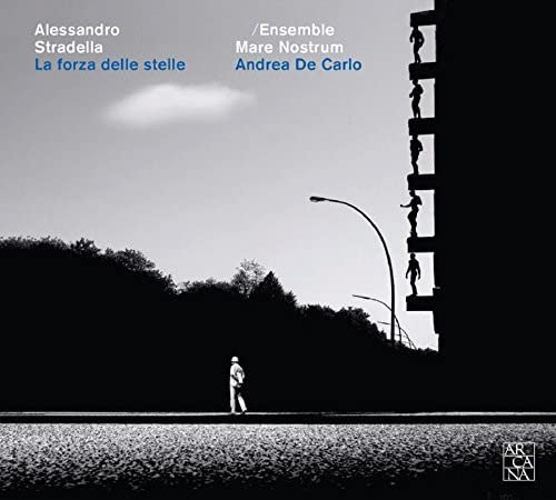 CD cover: monochrome landscape with figures falling from a structure.