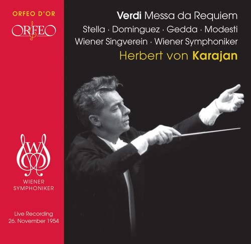 CD cover: Herbert von Karajan conducting, red and black background.
