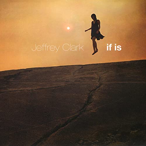 Album cover: woman levitating over a desert landscape at sunset.