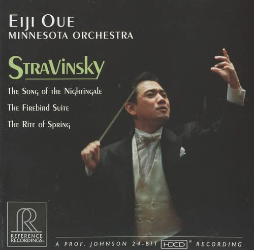 CD cover featuring conductor Eiji Oue with text listing Stravinsky works.