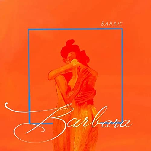 Orange album cover featuring a sketched figure embraced within a blue square.