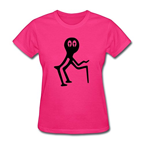 Pink women's t-shirt with a black, stylized alien graphic print.