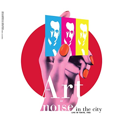 Album cover: hand holding colorful portraits against a red circle.