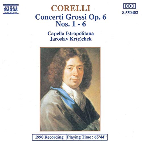 CD cover for Corelli’s Concerti Grossi, featuring a portrait of a man.