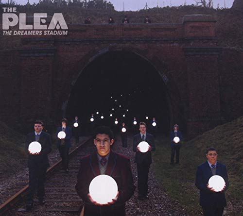 CD cover: group of people holding glowing orbs in a tunnel.