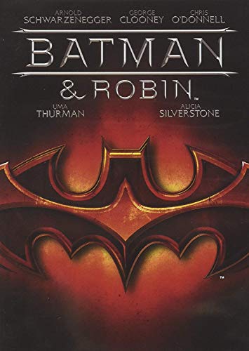 Batman & Robin" Blu-ray cover with silver bat logo on a red background.