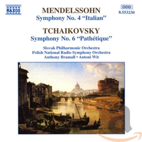 CD cover for Mendelssohn and Tchaikovsky symphonies with a canal scene.