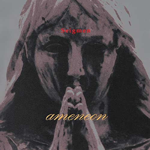 Dark, textured image of a veiled statue with hands pressed together.