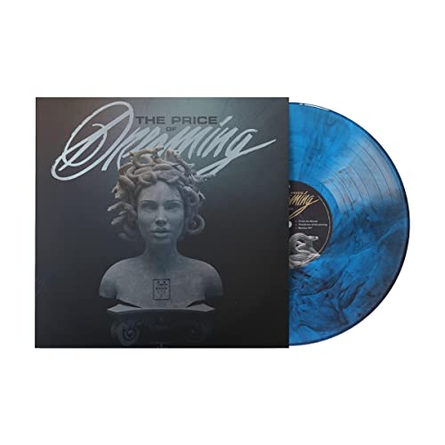 Blue vinyl record with album cover featuring a sculpted bust.