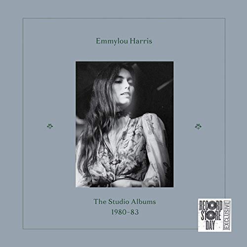 Black and white portrait of Emmylou Harris, vinyl album cover.