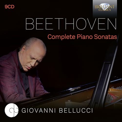 Giovanni Bellucci at a piano, Beethoven Complete Piano Sonatas 9CD set.