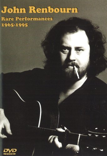 Black and white portrait of guitarist John Renbourn with his guitar.