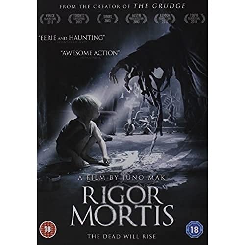 DVD cover for horror film "Rigor Mortis" featuring a child and shadowy figure.
