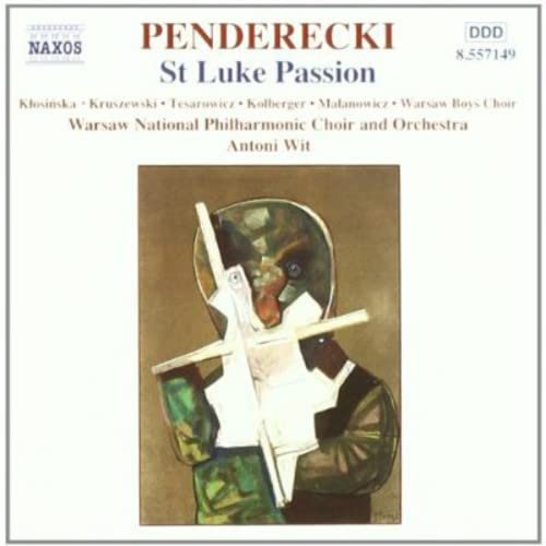 CD cover for PENDERECKI: St. Luke Passion, featuring abstract religious art.