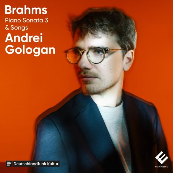 CD cover featuring pianist Andrei Gologan in a dark suit, orange background.