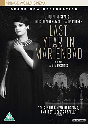 DVD cover for āLast Year in Marienbadā featuring Delphine Seyrig.