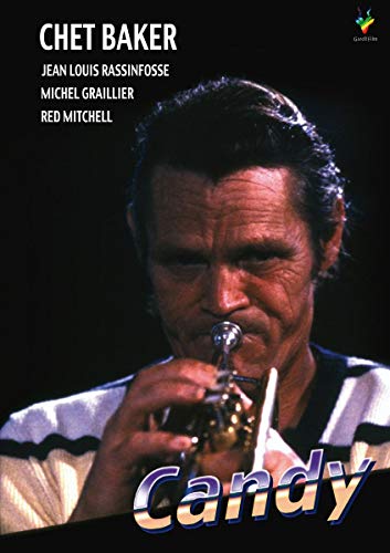 Chet Baker playing trumpet on the DVD cover for the film "Candy".