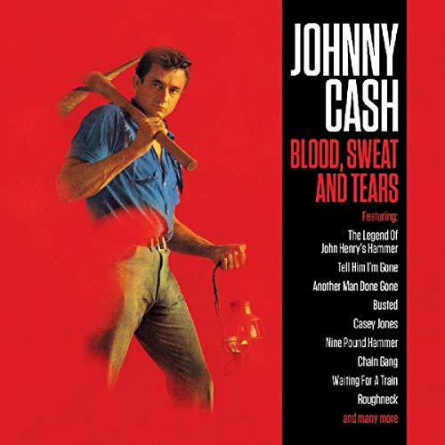 Johnny Cash album cover: man with axe, red background, song list.