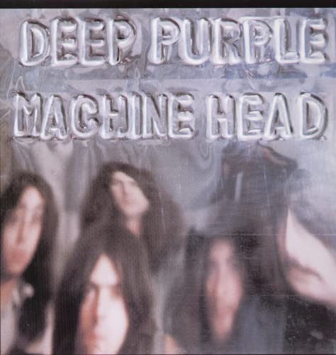 Deep Purple’s “Machine Head” album cover with band members’ portraits.