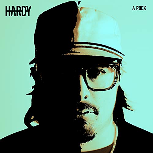 HARDY album cover: man with hat and glasses, split-tone green background.
