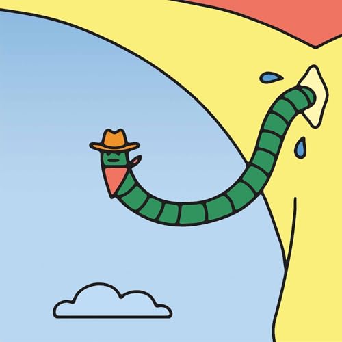Green snake with cowboy hat emerging from a yellow and blue swirl.