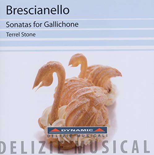 CD cover featuring two swan-shaped pastries and text for Brescianello Sonatas for Gallichone.