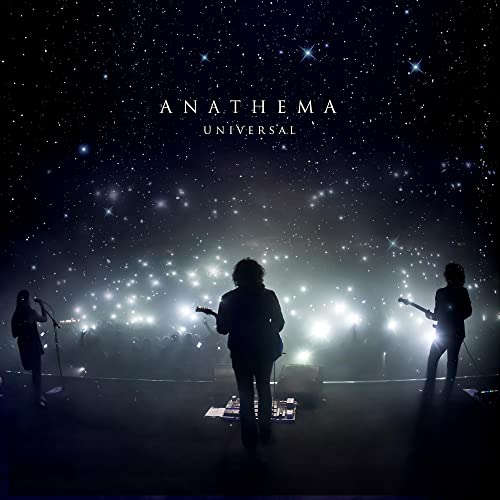 Anathema’s “Universal” CD cover: band silhouettes against a starry, bright background.