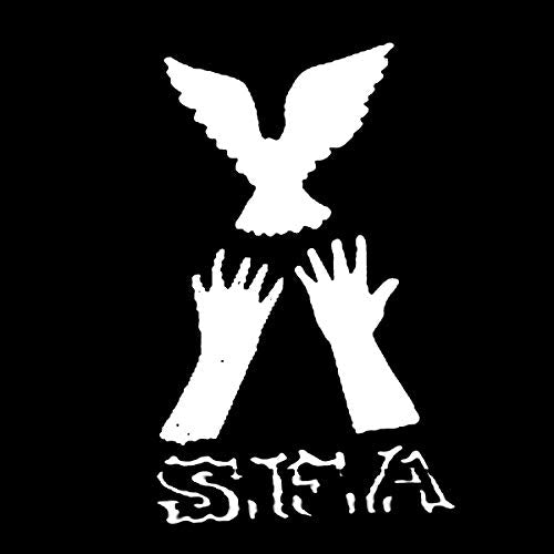 White dove above outstretched hands on a black background, with “SFA” text.