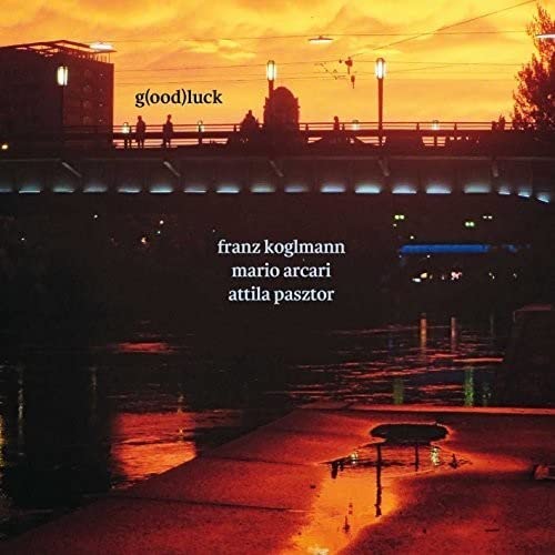 CD cover: bridge at sunset with figures, text "g(ood)luck" and artist names.