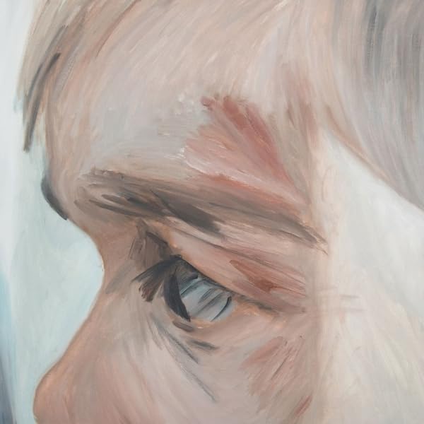 Close-up oil painting of a person’s eye and profile in soft tones.