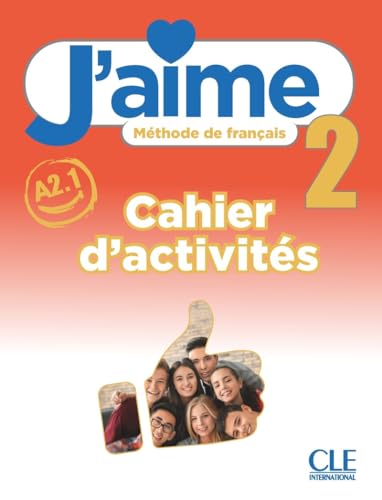 French textbook cover, "J'aime 2" with students and thumbs-up icons.