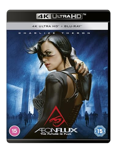 Aeon Flux Blu-ray cover featuring Charlize Theron in a futuristic setting.