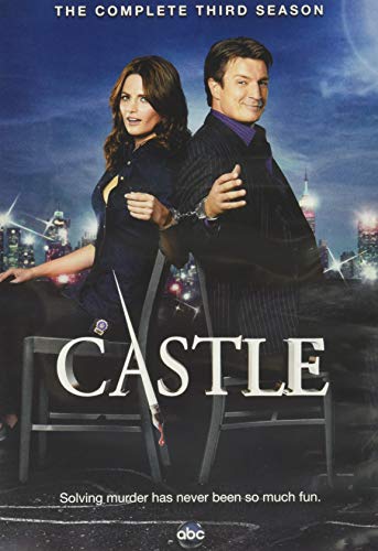 “Castle” DVD cover featuring Nathan Fillion and Stana Katic, city skyline backdrop.