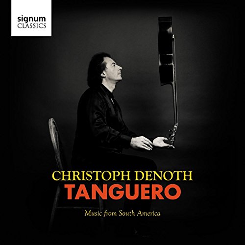Black and white CD cover featuring pianist Christoph Denoth in profile.