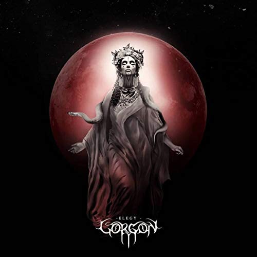 Dark fantasy album cover featuring a ghostly woman before a red moon.