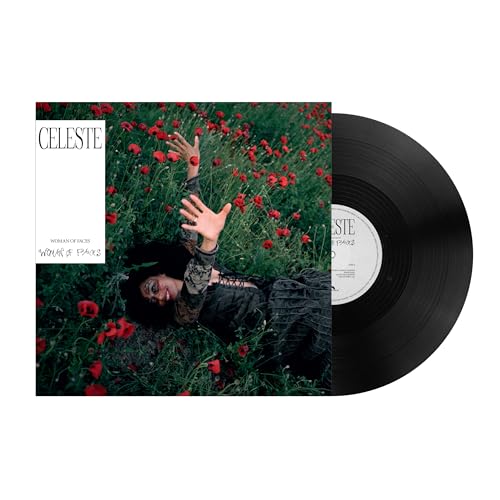 Celeste album cover and black vinyl record against a white background.