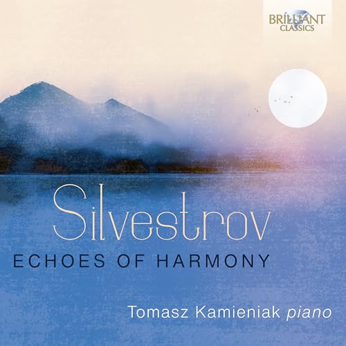 CD cover: mountains, water, sun, and text “Silvestrov: Echoes Of Harmony”.