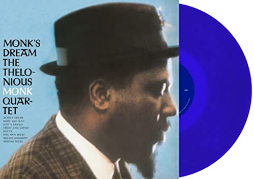 Album cover for Thelonious Monk Quartet’s “Monk’s Dream” with blue vinyl record.