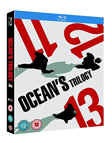 Blu-ray case for "Ocean's Trilogy" featuring silhouettes and red text.